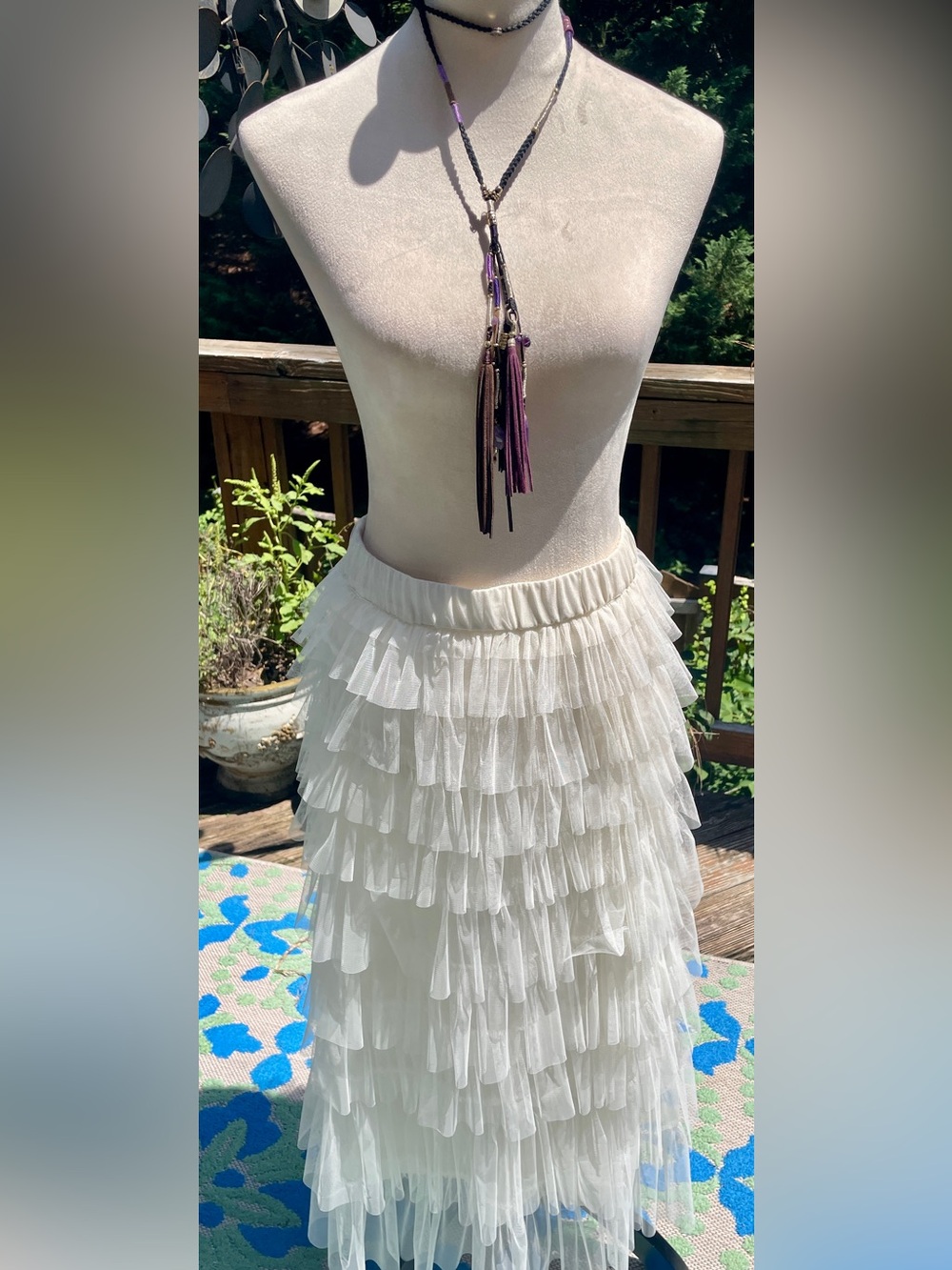 Cupcakes & Cashmere Mesh Tulle Tiered Maxi Skirt. Small. Ivory. - Picture 2 of 4